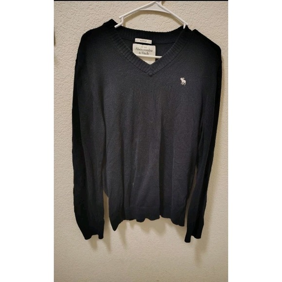 Vtg Abercrombie Fitch Muscle Sweater Long Sleeve Embroidered Navy Y2K L Cashmere - Picture 1 of 4